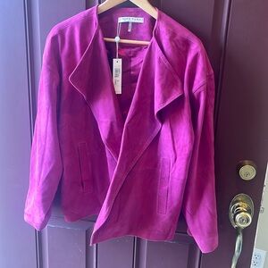 Trina Turk Fuchsia Suede Open-Front Leather Jacket